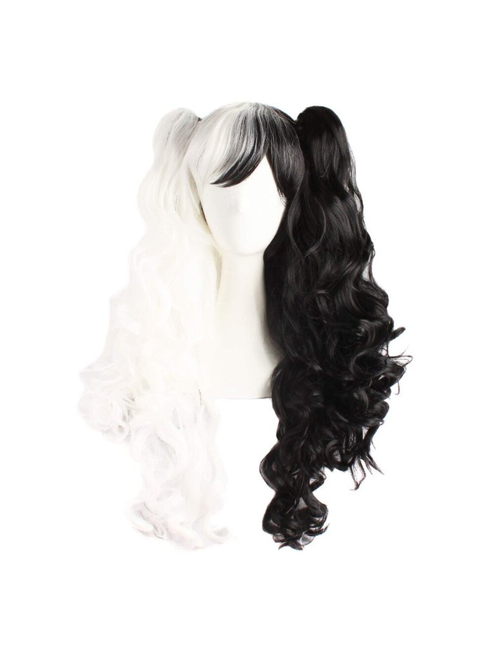 Women's White Black Synthetic Lolita Long Curly Clip On Ponytails Cosplay Wigs